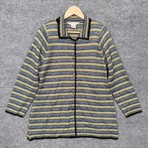 Exclusively Misook Womens Sz XL Cardigan Tan Blue Striped Button Up Long Sleeves